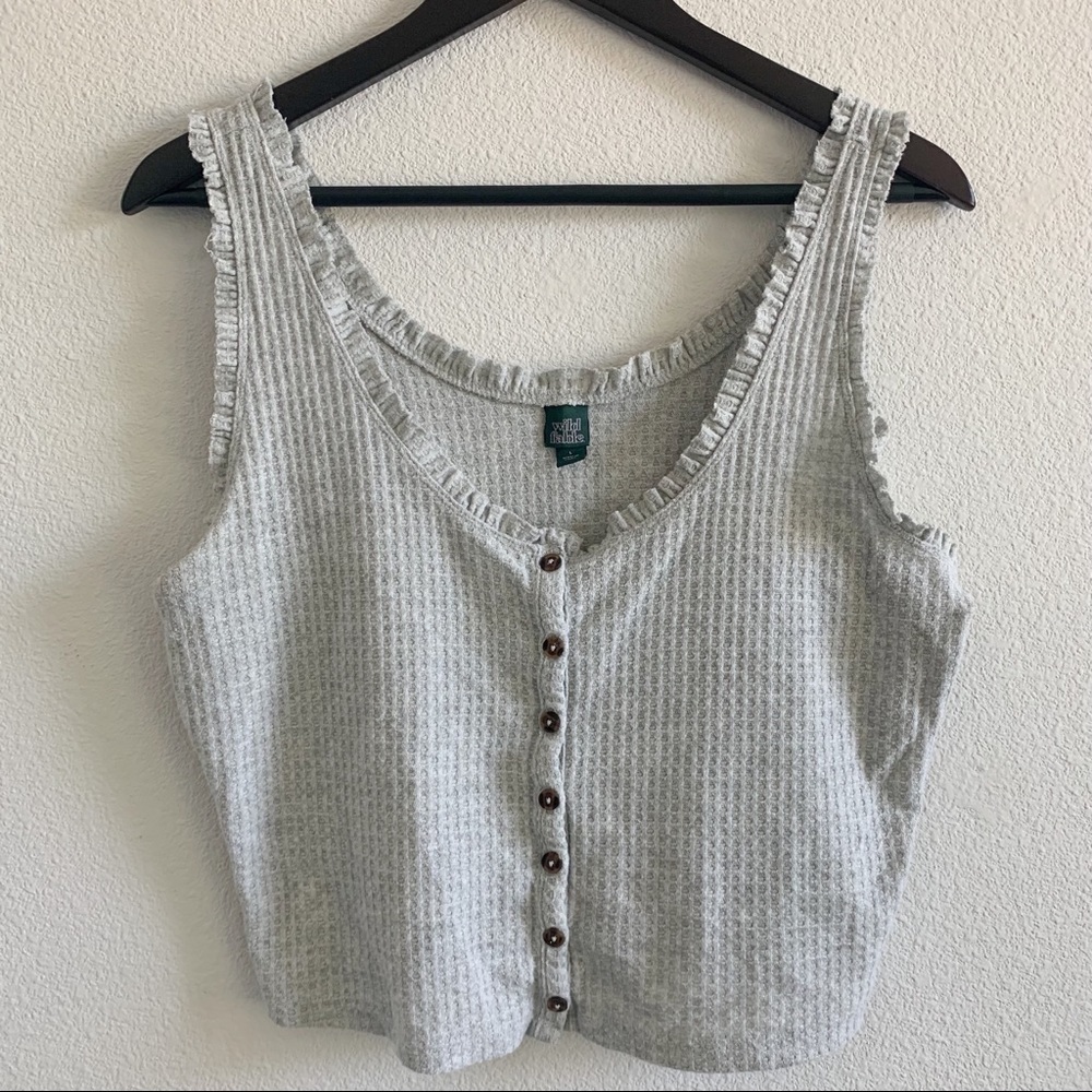Wild Fable Ribbed Waffle Ruffle Tank Top Buttons Basic Gray - Picture 2 of 5
